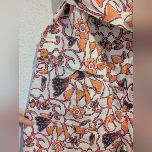 House of Harlow Orange Floral Belted Linen Blend Sleeveless Romper Retro Coastal - Picture 6 of 11